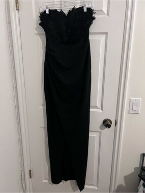 Fashion Nova Black Strapless Feather Bodice Gown